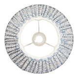 Endon Caldgrove 30cm tapered lamp shade in Shell Bay Blue, viewed from below showing the pleated faux linen leaf print, white inner lining and gimbal fitting.