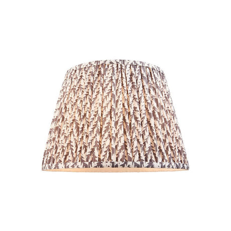Endon Caldgrove 35cm tapered lamp shade in pearl grey pleated faux linen with a subtle leaf print and taped edges, shown on a white background.