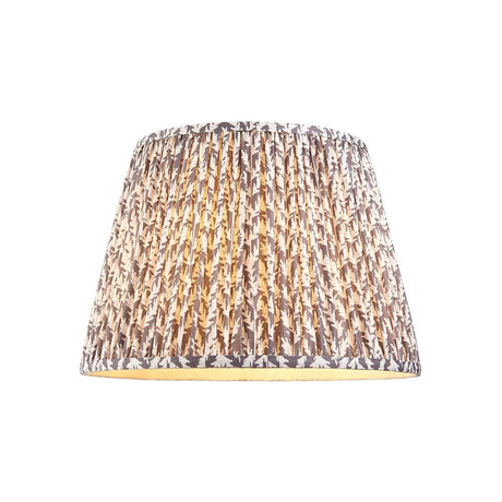 Endon Caldgrove 40cm tapered lamp shade in pearl grey pleated faux linen with a subtle leaf print and taped edge, shown on a plain white background.