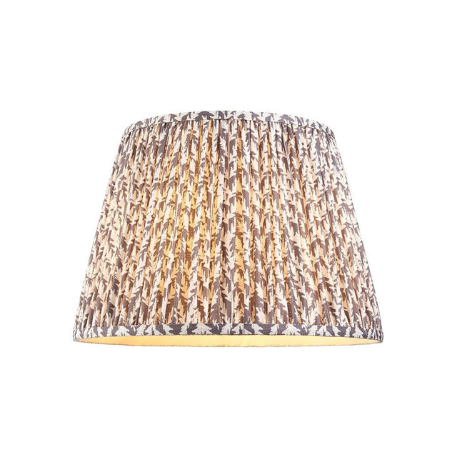Endon Caldgrove 40cm tapered lamp shade in pearl grey pleated faux linen with a subtle leaf print and taped edge, shown on a plain white background.