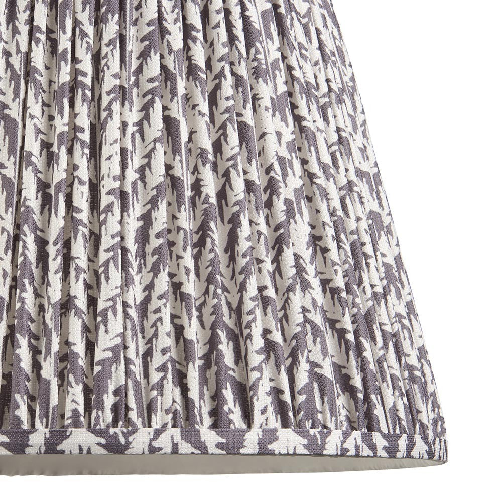 Endon Caldgrove 40cm tapered lamp shade in pearl grey pleated faux linen with a botanical leaf print and taped edge detailing.