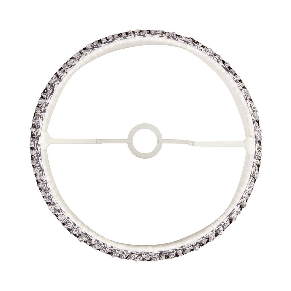 Endon Caldgrove 40cm tapered lamp shade in pearl grey, top view showing the reversible gimbal fitting and taped edge, on a plain white background.