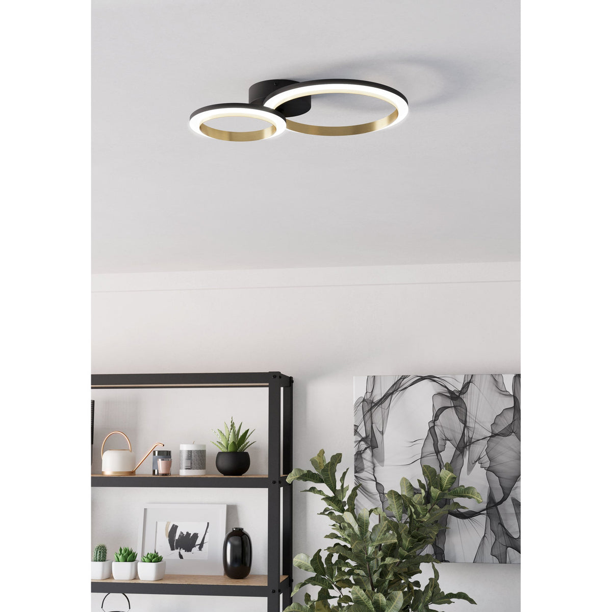 Calliera LED Flush Ceiling Light 42 x 30cm - Black & Brass