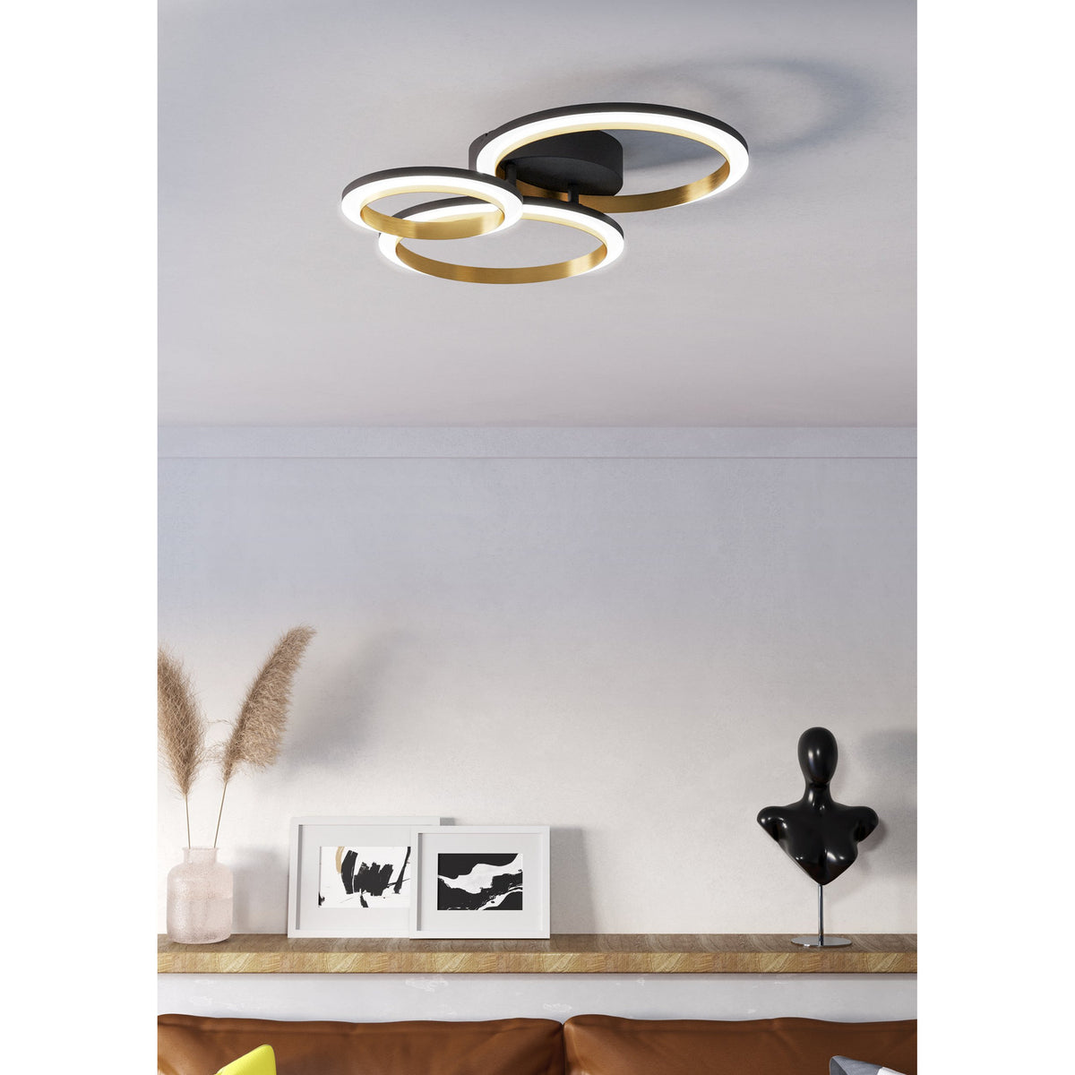 Calliera LED Flush Ceiling Light 49 x 44.5cm - Black & Brass