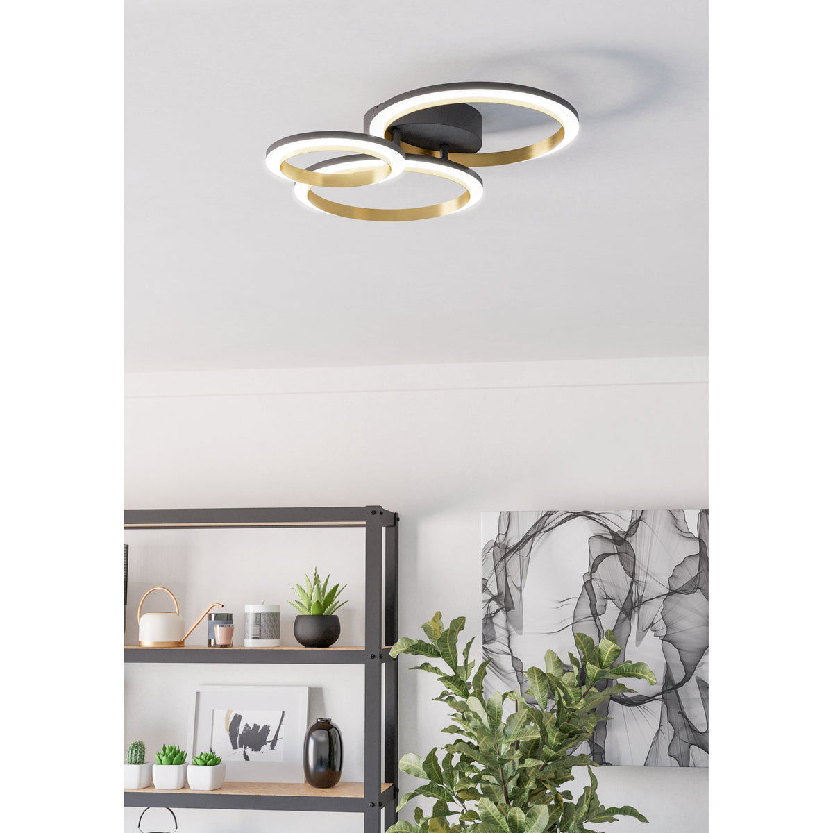 Calliera LED Flush Ceiling Light 49 x 44.5cm - Black & Brass