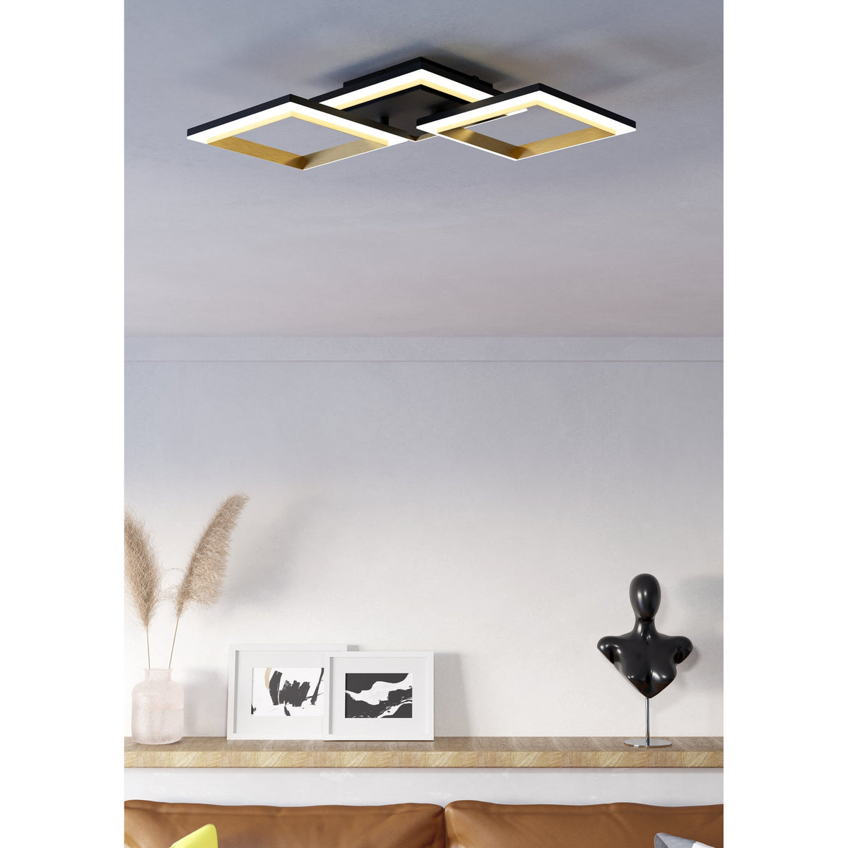 Calliera LED Flush Ceiling Light 59.5 x 31cm - Black & Brass