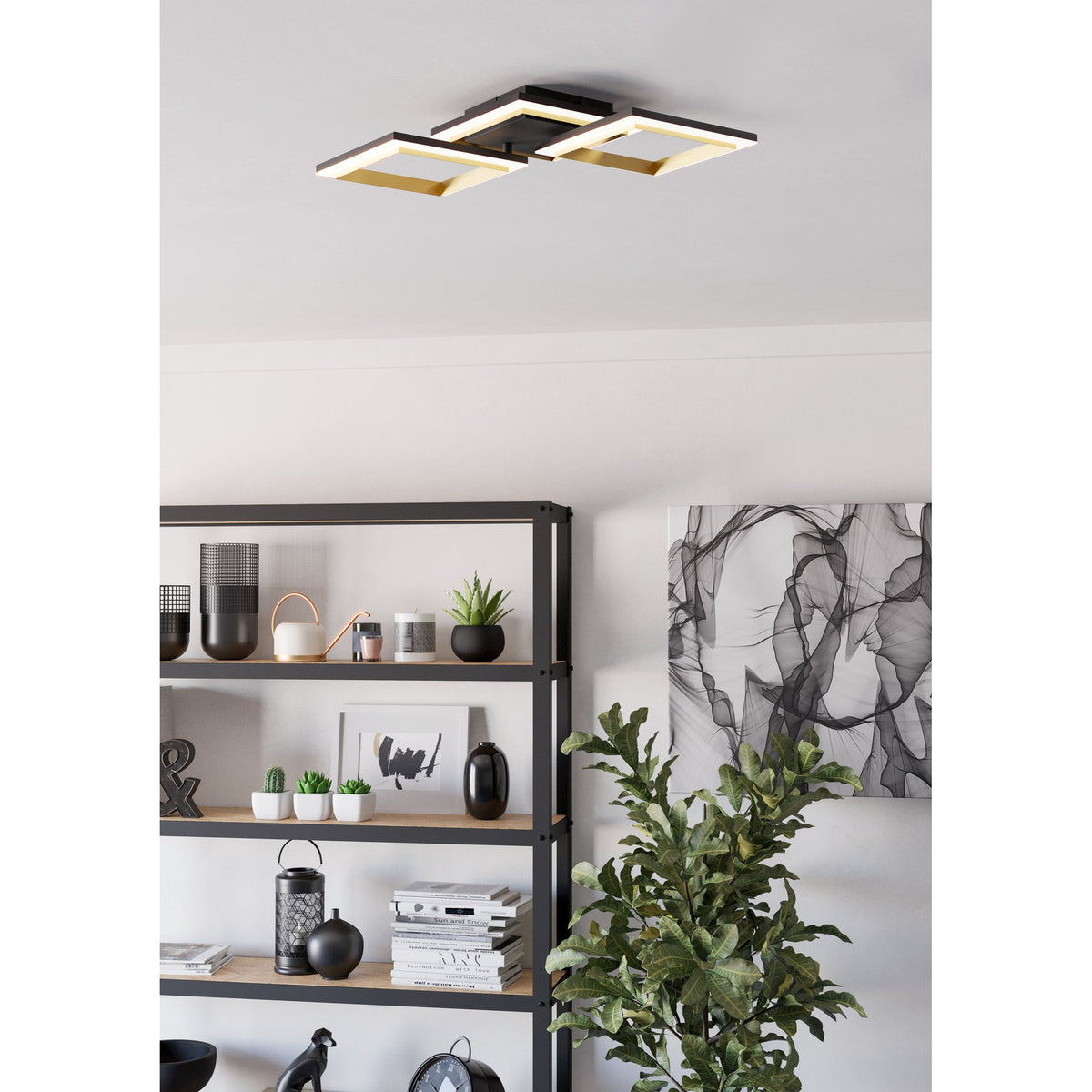 Calliera LED Flush Ceiling Light 59.5 x 31cm - Black & Brass