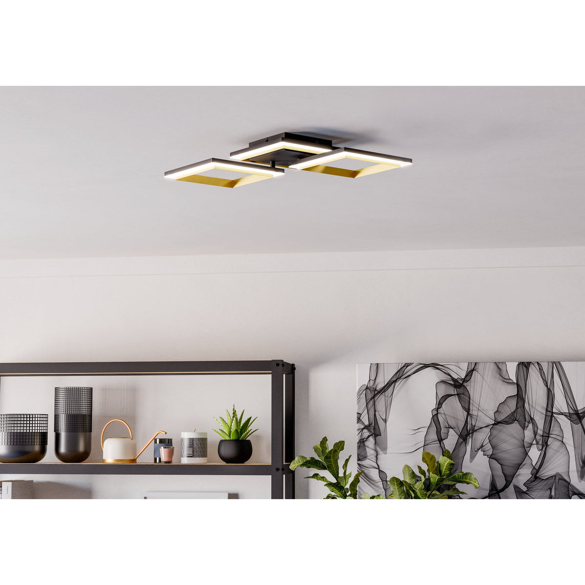 Calliera LED Flush Ceiling Light 59.5 x 31cm - Black & Brass