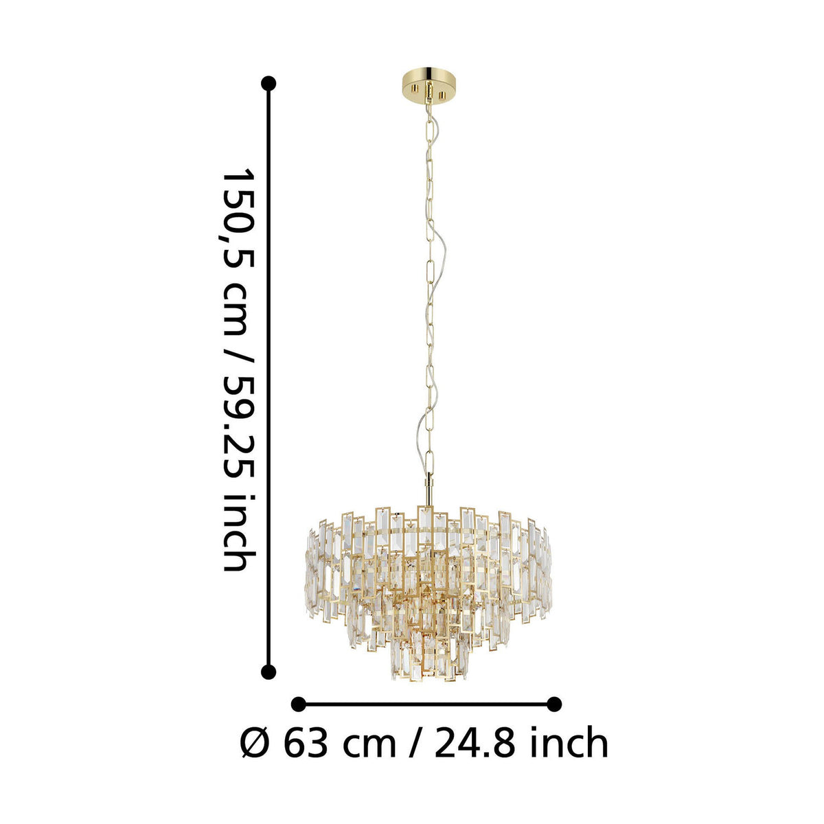 Calmeilles Clear Glass 10 Light Pendant 63cm - Brass