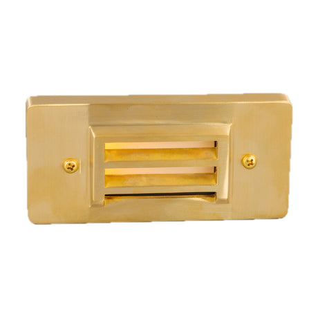 Calvi Brass LED Outdoor Bulkhead Light IP65, a rectangular brass fitting with a raised louvred grille and two visible screws, shown on a plain white background.