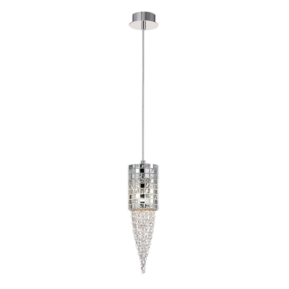 Camden 10cm 1 Light Mosaic Glass & Crystal Pendant Light - Chrome