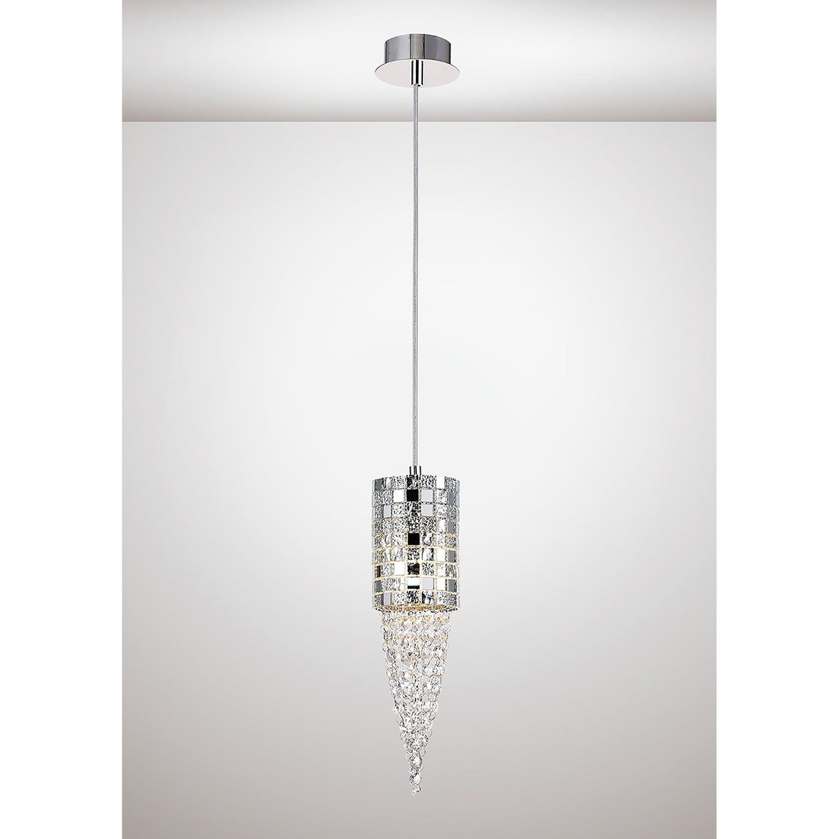 Camden 10cm 1 Light Mosaic Glass & Crystal Pendant Light - Chrome