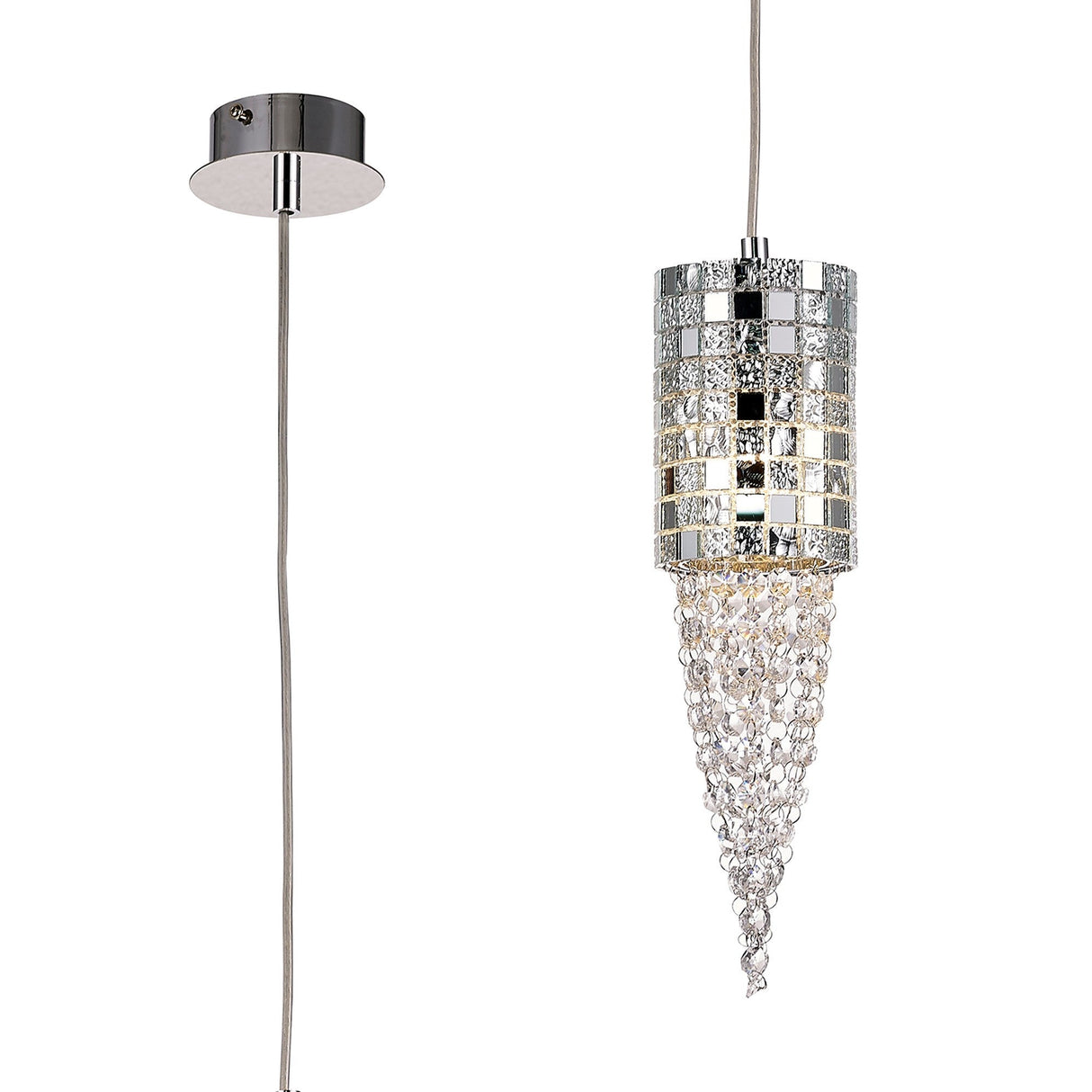 Camden 10cm 1 Light Mosaic Glass & Crystal Pendant Light - Chrome