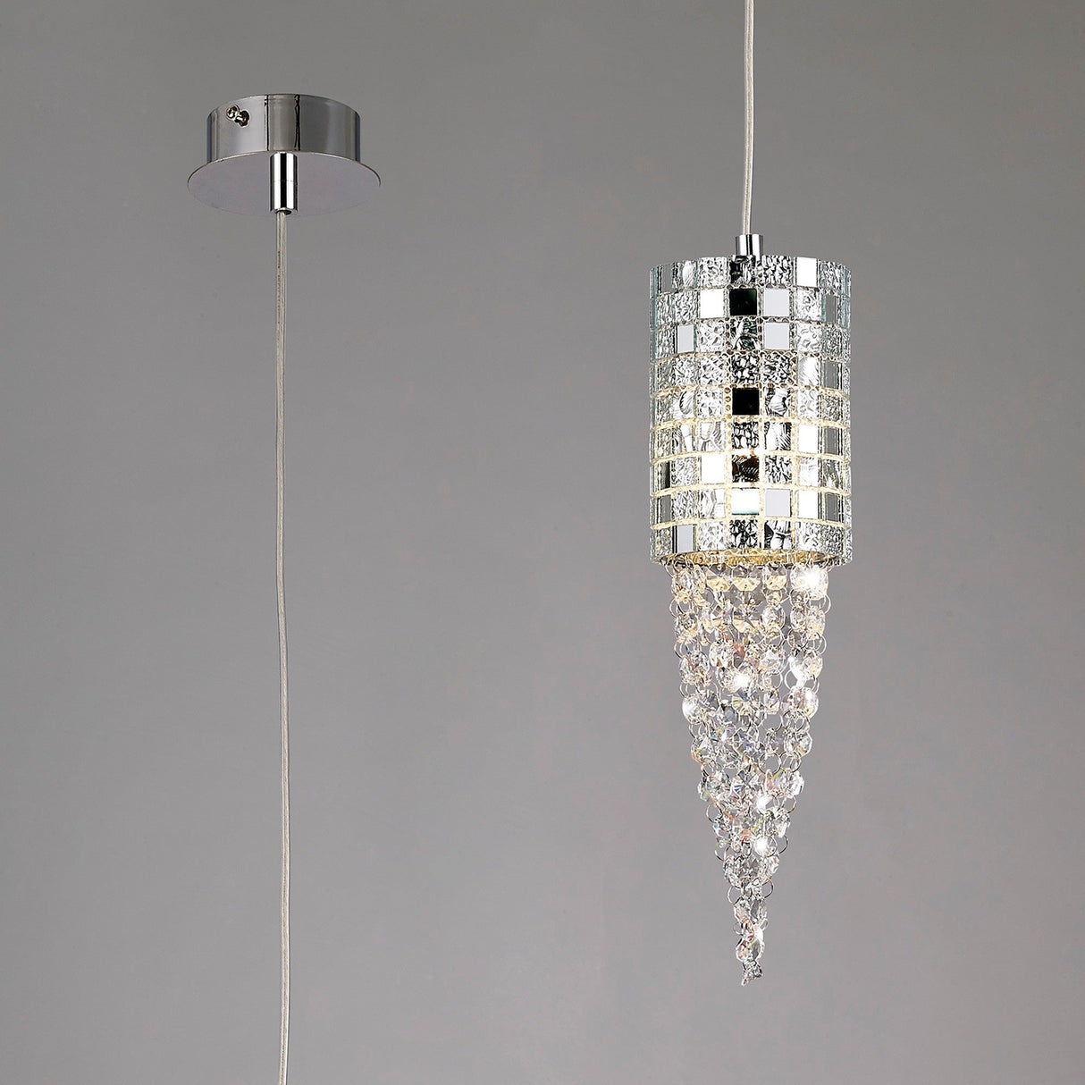 Camden 10cm 1 Light Mosaic Glass & Crystal Pendant Light - Chrome
