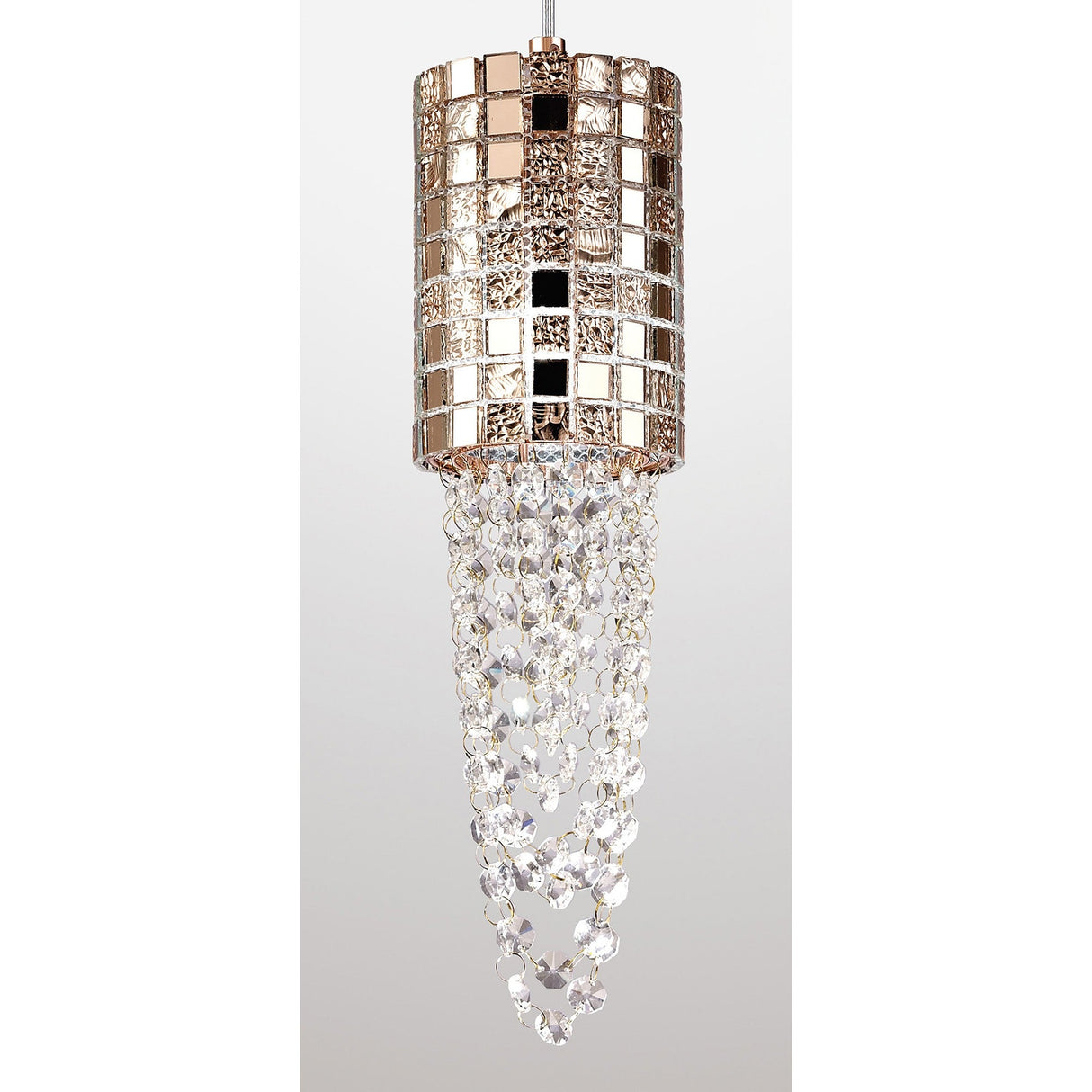 Camden 10cm 1 Light Mosaic Glass & Crystal Pendant Light - Rose Gold