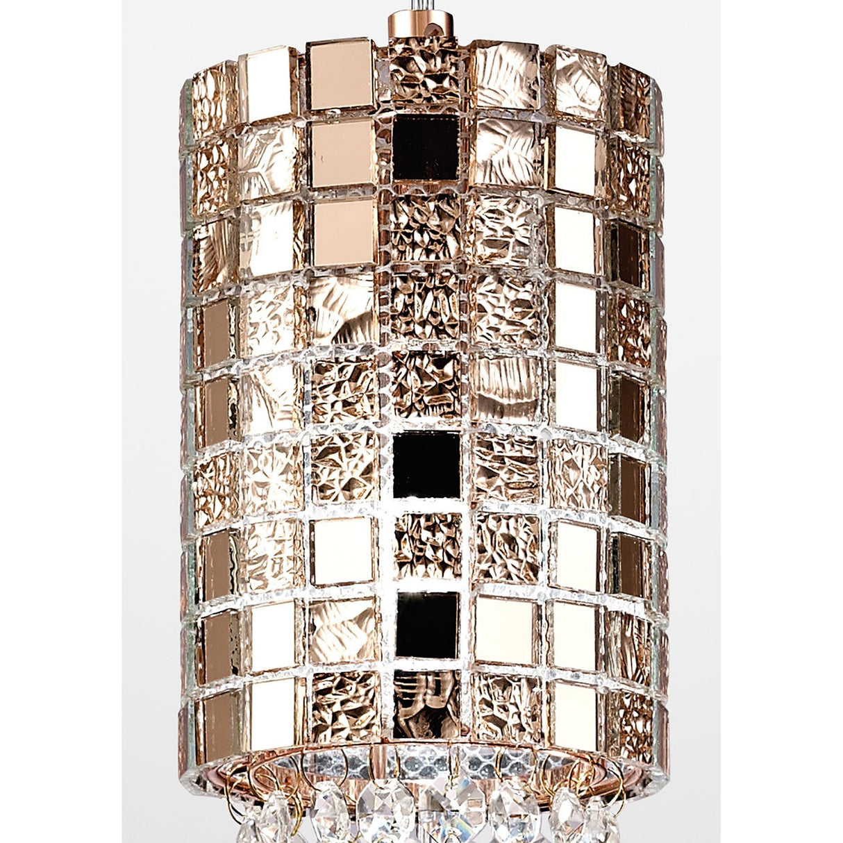 Camden 10cm 1 Light Mosaic Glass & Crystal Pendant Light - Rose Gold