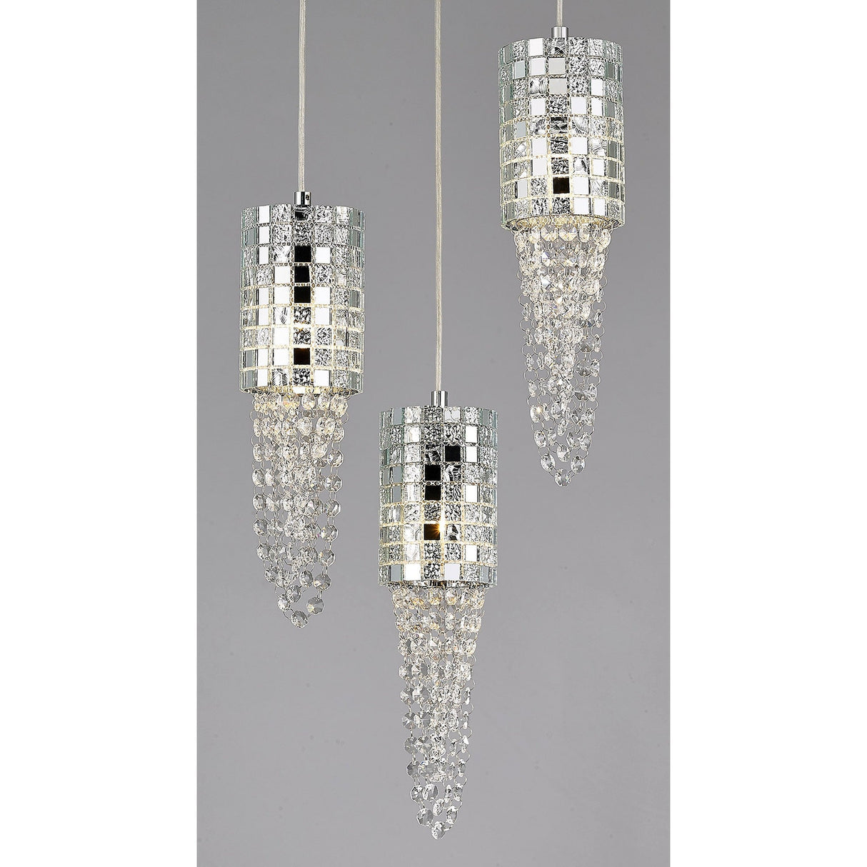 Camden 3 Light Mosaic Glass & Crystal Cluster Pendant Light -  Polished Chrome