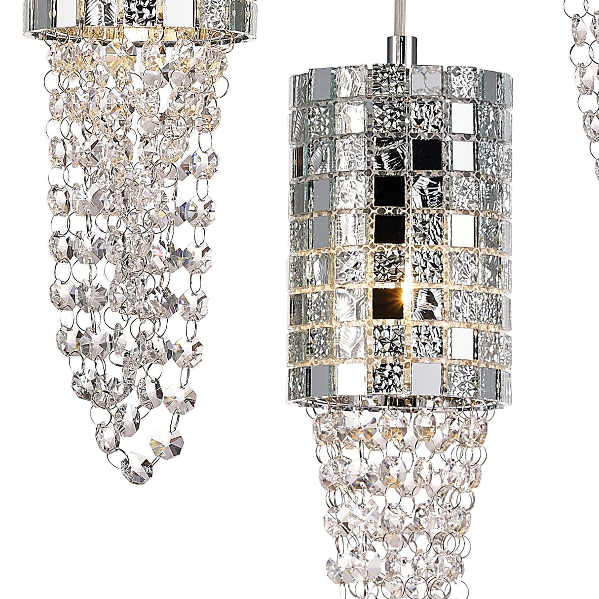 Camden 3 Light Mosaic Glass & Crystal Cluster Pendant Light -  Polished Chrome
