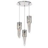 Camden 3 Light Mosaic Glass & Crystal Cluster Pendant Light -  Polished Chrome