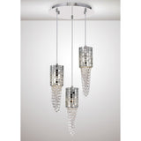 Camden 3 Light Mosaic Glass & Crystal Cluster Pendant Light -  Polished Chrome