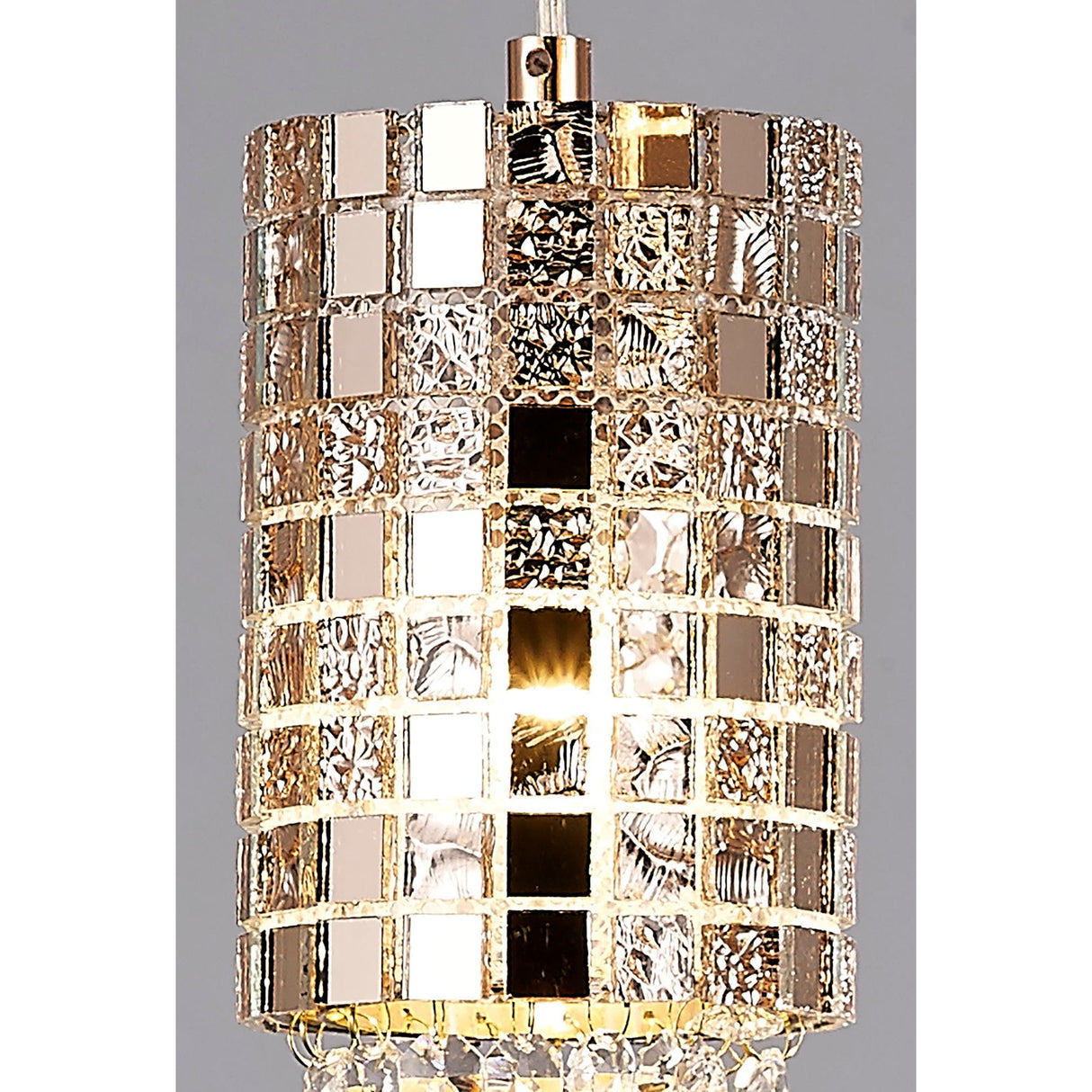 Camden 3 Light Mosaic Glass & Crystal Cluster Pendant Light - Rose Gold