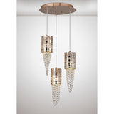 Camden 3 Light Mosaic Glass & Crystal Cluster Pendant Light - Rose Gold