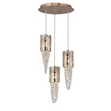 Camden 3 Light Mosaic Glass & Crystal Cluster Pendant Light - Rose Gold