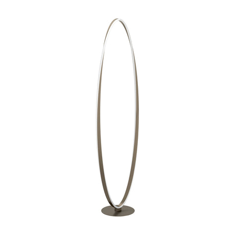 Camerota LED Floor Lamp in dark bronze, a tall upright oval loop with an inner LED strip behind a white diffuser, set on a round disc base against a plain white background.
