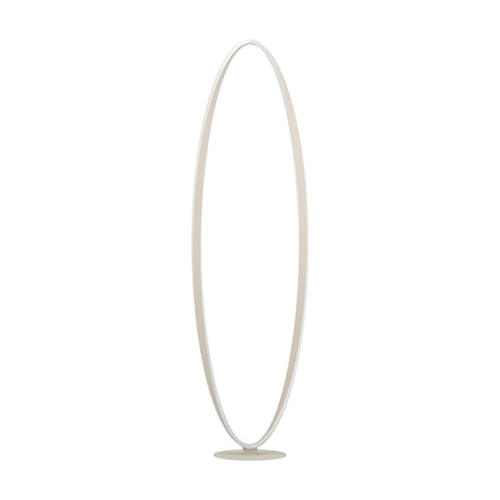 Camerota LED Floor Lamp in sand, a tall slim elliptical ring of aluminium and steel with an inner white diffuser, on a round disc base, shown against a plain white background.