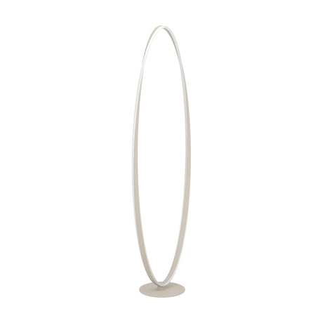 Camerota LED floor lamp in sand, a tall slim elliptical ring of aluminium and steel with a white inner diffuser, standing on a round disc base against a plain white background.