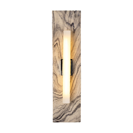 Capua Ceramic Wall Light in marbled glaze, a slim upright rectangular panel with a central S14d bulb on a matt black bracket, shown on a white background.