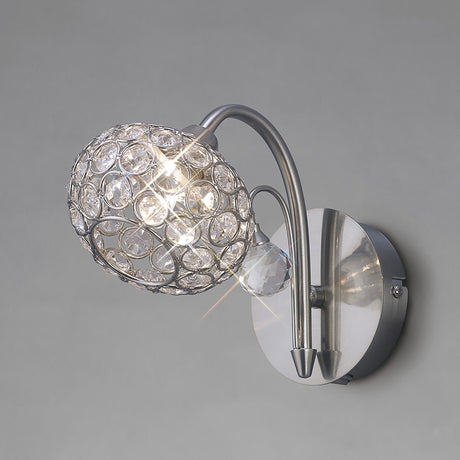 Cara 1 Light Crystal Wall Light With Switch - Nickel