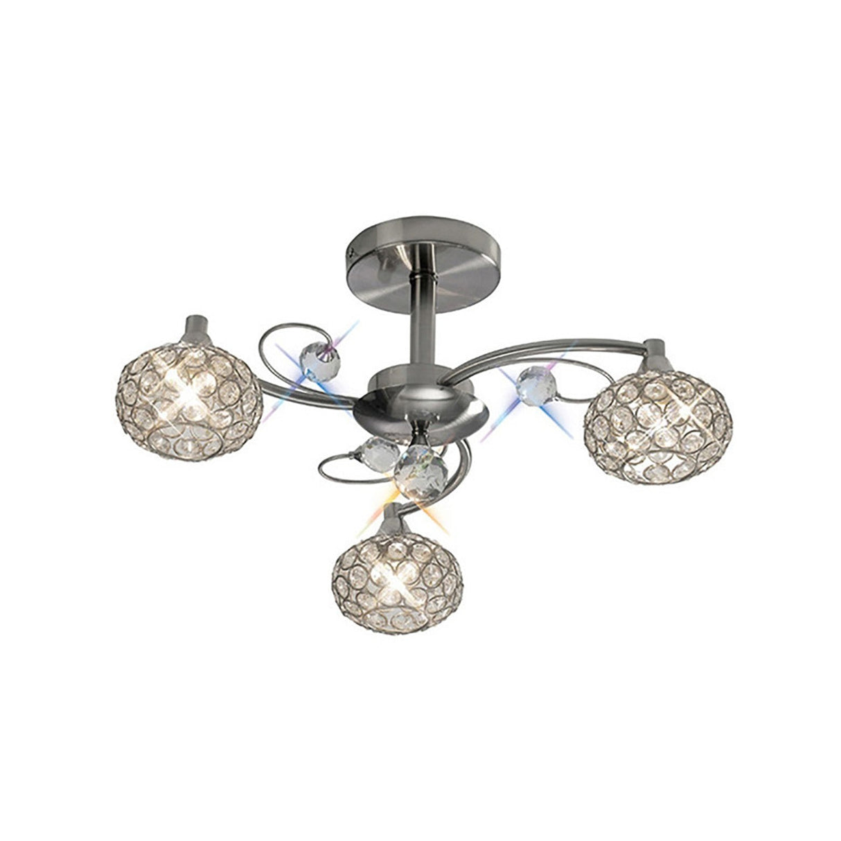 Cara 3 Light Crystal Semi-Flush Ceiling Light - Satin Nickel