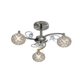Cara 3 Light Crystal Semi-Flush Ceiling Light - Satin Nickel