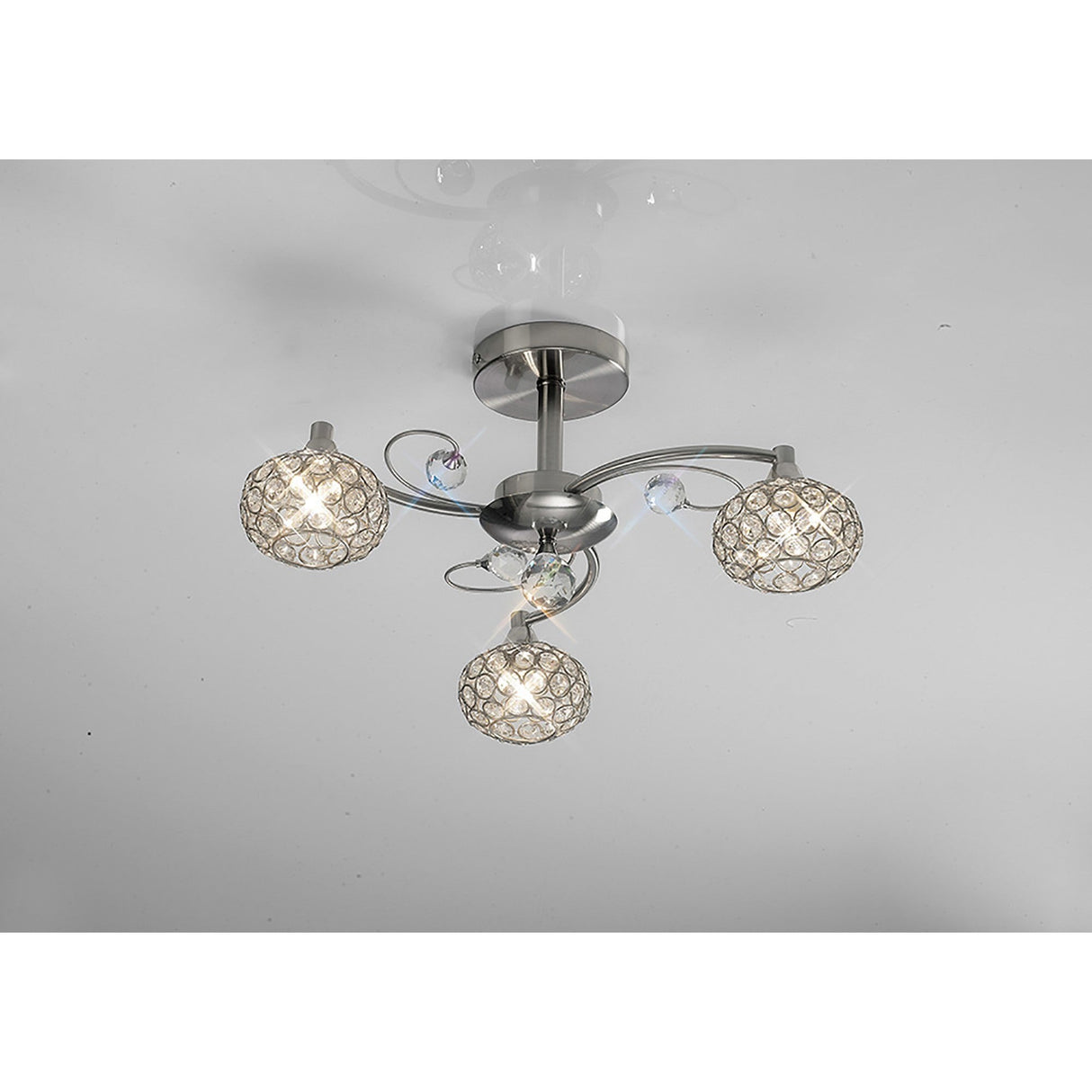 Cara 3 Light Crystal Semi-Flush Ceiling Light - Satin Nickel