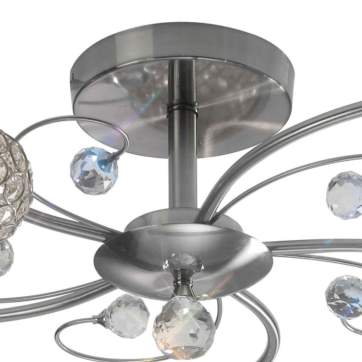 Cara 5 Light Crystal Semi-Flush Ceiling Light - Satin Nickel