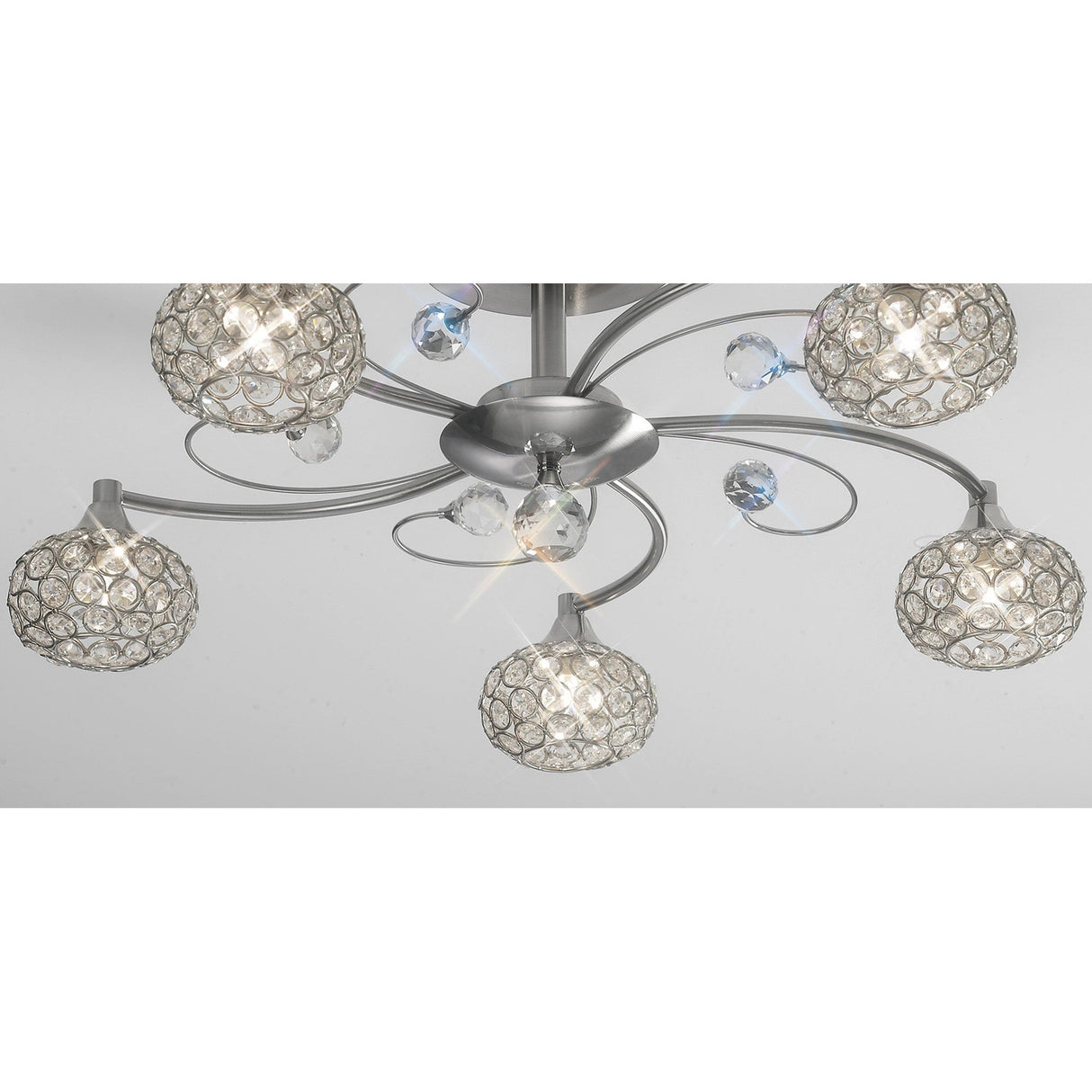 Cara 5 Light Crystal Semi-Flush Ceiling Light - Satin Nickel