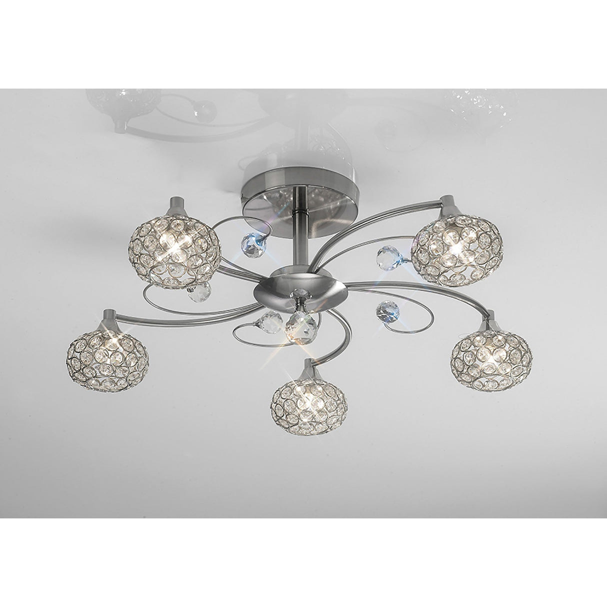 Cara 5 Light Crystal Semi-Flush Ceiling Light - Satin Nickel