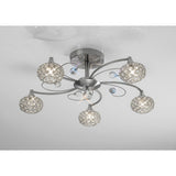 Cara 5 Light Crystal Semi-Flush Ceiling Light - Satin Nickel