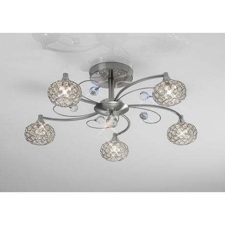 Cara 5 Light Crystal Semi-Flush Ceiling Light - Satin Nickel