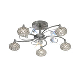 Cara 5 Light Crystal Semi-Flush Ceiling Light - Satin Nickel