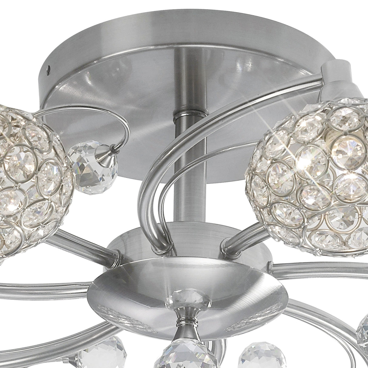 Cara 8 Light Crystal Semi-Flush Ceiling Light - Satin Nickel