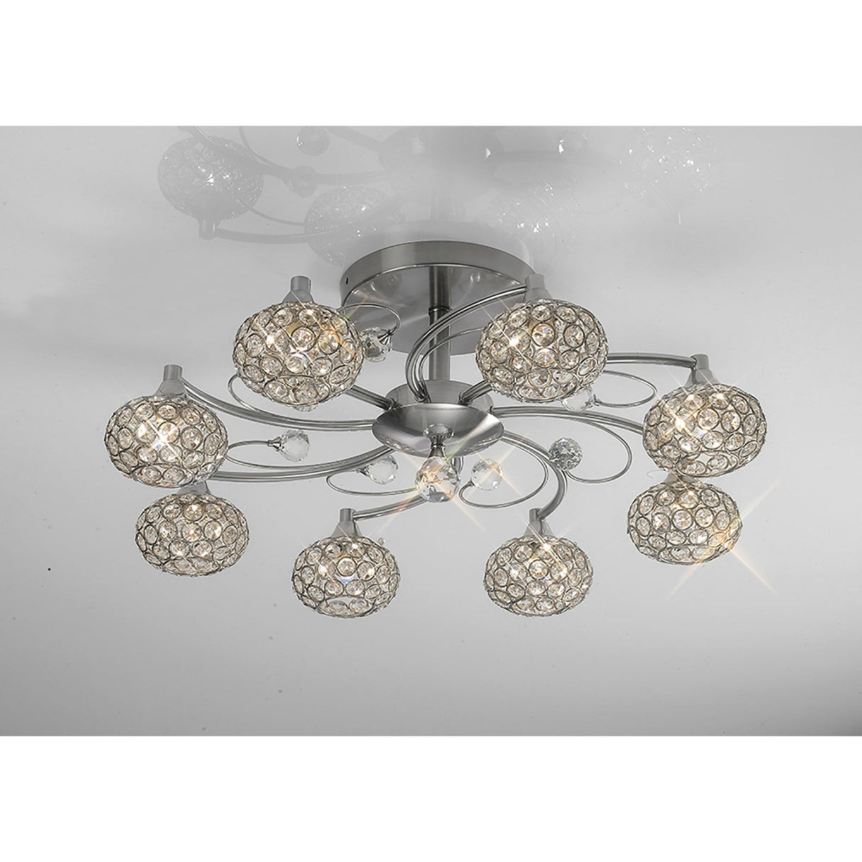 Cara 8 Light Crystal Semi-Flush Ceiling Light - Satin Nickel