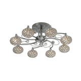 Cara 8 Light Crystal Semi-Flush Ceiling Light - Satin Nickel