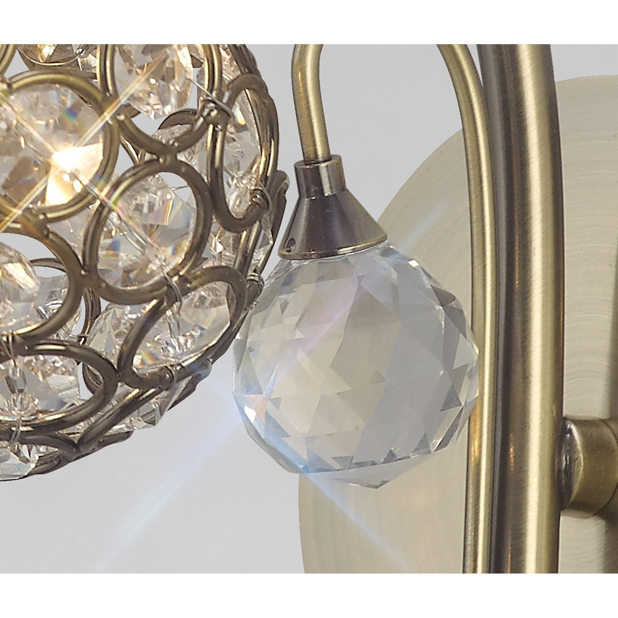 Cara 1 Light Crystal Wall Light With Switch - Brass