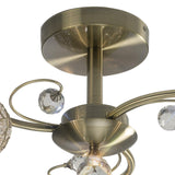 Cara 3 Light Crystal Semi-Flush Ceiling Light - Antique Brass
