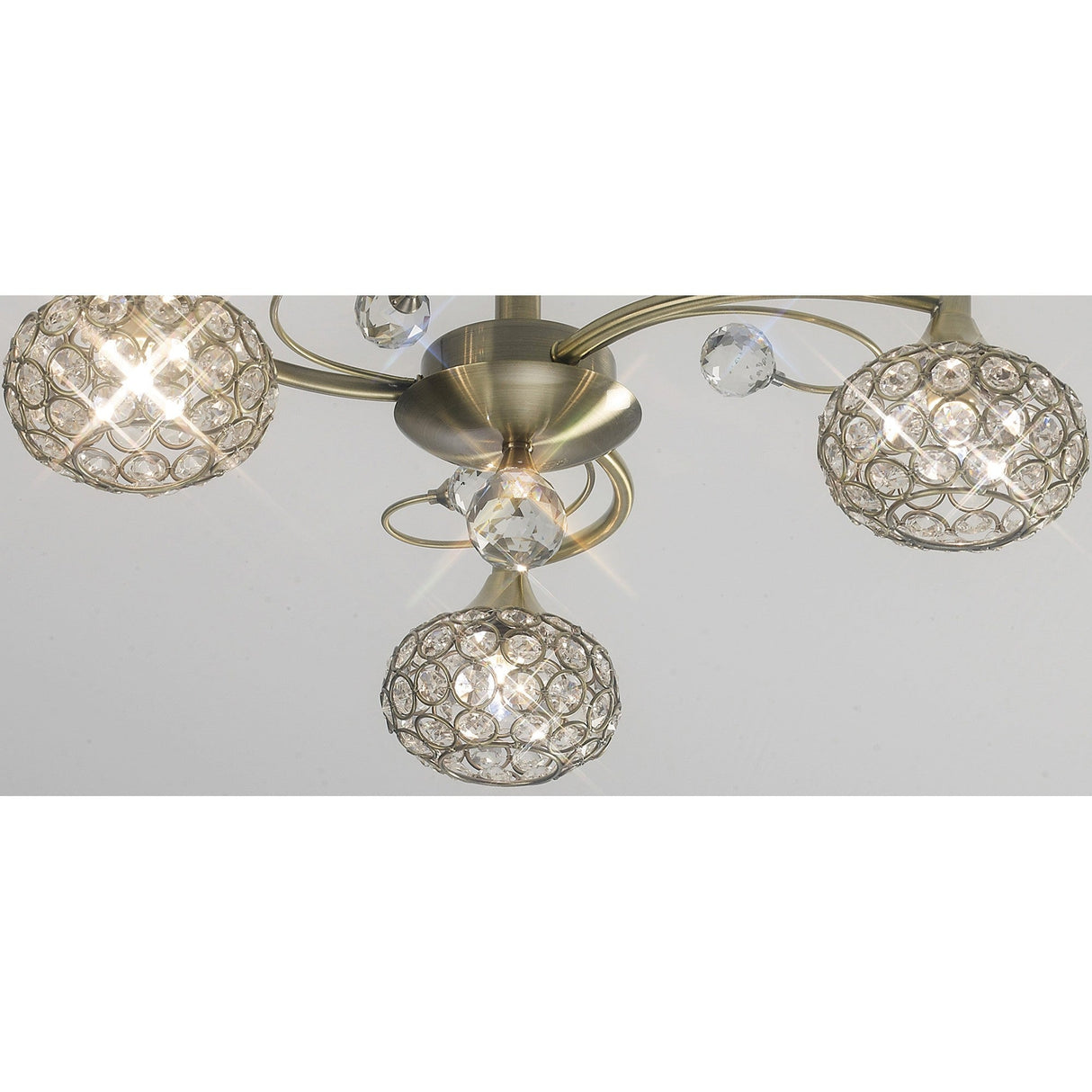 Cara 3 Light Crystal Semi-Flush Ceiling Light - Antique Brass