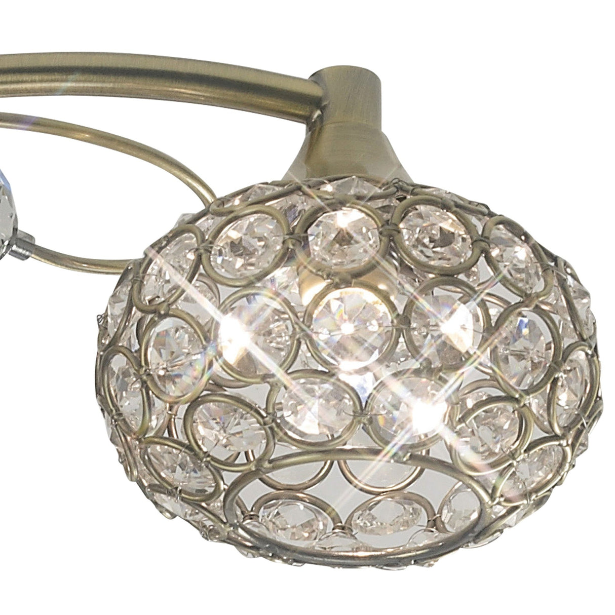 Cara 3 Light Crystal Semi-Flush Ceiling Light - Antique Brass