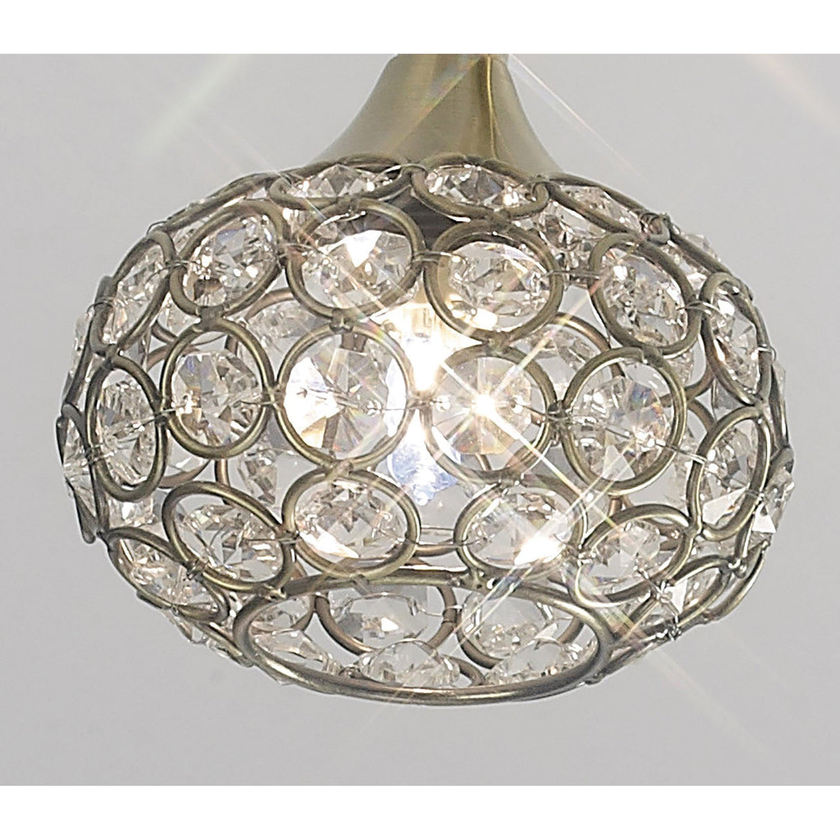 Cara 3 Light Crystal Semi-Flush Ceiling Light - Antique Brass