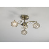 Cara 3 Light Crystal Semi-Flush Ceiling Light - Antique Brass